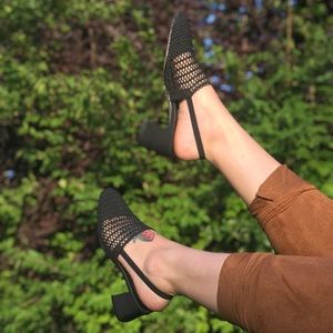 vintage black crochet mules